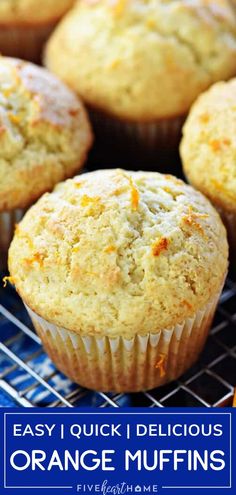 orange muffins on a cooling rack with text overlay