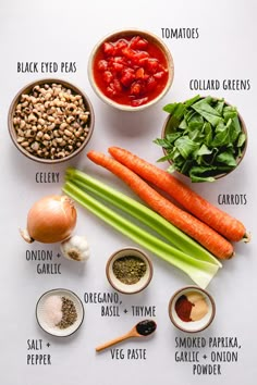 the ingredients needed to make this recipe include carrots, onions, spinach, beans, and tomatoes