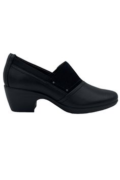 Style: Emily Step Slip-on style Ultimate Comfort footbed, molded sole Approximately 2-3/8"H sculpted heel Fit: true to size Leather upper; man-made balance Imported Round Toe Heels With Cushioned Footbed, Classic Heels With Rubber Sole And Medium Width, Cushioned Polyurethane Heels With Round Toe, Black Synthetic Heels With Rubber Sole, Formal Heels With Rubber Heel Cap, Classic Leather Heels With Ortholite Insole, Leather Heels With Arch Support And Round Toe, Leather Round Toe Heels With Arch Support, Black Heels With Rubber Sole And Medium Width