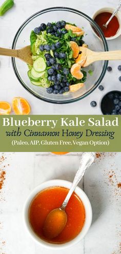 blueberry kale salad with cinnamon honey dressing is an easy, healthy side dish