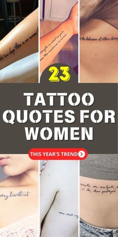 the cover of 25 tattoo quotes for women that are all written on their stomachs