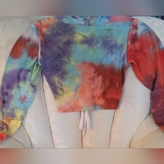 Nwot. Roma Conept By Resee Tie Dyed Hoodie. Multicolored. Cropped. Long Sleeve. Open Tie Back. Size Medium. Tie Dye Cotton Top With Drawstring Hood, Tie Dye Hooded Cotton Top, Hooded Tie Dye Cotton Top, Hooded Tie-dye Cotton Tops, Multicolor Hooded Top For Loungewear, Trendy Multicolor Top With Drawstring Hood, Hooded Multicolor Tops For Loungewear, Trendy Multicolor Tops With Drawstring Hood, Hooded Multicolor Loungewear Tops