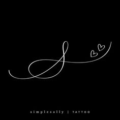 the word simply tattoo written in white ink on a black background with two small hearts