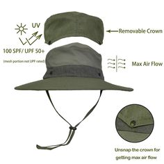 Sun Protection Safari Hat Wide Brim Fishing Hiking Boonie Cap for Men Women It is a premium quality sun hat for sun precaution. It has incredibly ability of breathable and comfortable. The contour is so free and fashionable. The greatest hat there has ever been, or ever will be in summer for talent showing itself. It is really suitable for camping , cycling or Fishing. ONE SIZE FITS MOST Casual style unisex sun hat, snug and cosy fit. Head brim 3.7", overall diam 15.5", head diam 7, head circumference 23.8". One size fits most adults head size. SUN PROTECTION UV protection micro-fiber features 100 SPF/ UPF 50. Keeps the sun from your face and neck and offers great protection from the damaging rays. High quality micro-fiber material. ADJUSTABLE The sun hat has an adjustable chin strap to ke Adjustable Flat Brim Bucket Hat For Outdoor Activities, Adjustable Flat Brim Bucket Hat For Outdoor, Adjustable Wide Brim Bucket Hat For Outdoor Activities, Outdoor Wide Brim Hat, Upf 50+ Flat Brim Sun Hat For Outdoor Activities, Adjustable Flat Brim Sun Hat For Outdoor, Durable Short Brim Hat For Outdoor, Adjustable Fit Short Brim Hat For Camping, Waterproof Brimmed Hat For Outdoor