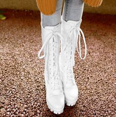 The design of the strap is very fashionable, it is the biggest highlight of this pair of boots. Boots make people feel very warm. The fashionable design looks like you are very tasty. Occasion: Casual, Club, Street, PromStyles: HeelHeel Height: 9cmPlatform Height: 2cmHeel Type: Chunky HeelColor: White, BlackSize: US 5 | EU 35 | UK 3 | CN 34, US 5.5 | EU 36 | UK 3.5 | CN 35, US 6 | EU 36 2/3 | UK 4 | CN 36, US 6.5-7 | EU 37 1/3 | UK 4.5 | CN 37, US 7.5 | EU 38 | UK 5 | CN 38, US 8 | EU 38 2/3 | U Trendy Medium Width Lace-up Boots For Fall, Trendy Winter Platform Boots With Reinforced Heel, Trendy Wide Calf Lace-up Boots For Fall, Trendy Winter Lace-up Boots Medium Width, Trendy Winter Platform Knee-high Boots, Trendy High Ankle Platform Boots For Winter, Trendy Leather Knee-high Boots For Winter, Winter Wide Calf Ankle Martin Boots, Winter Knee-high Boots With Platform And Block Heel