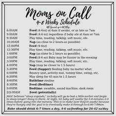 the mom's one call schedule is shown in black and white, with an image of