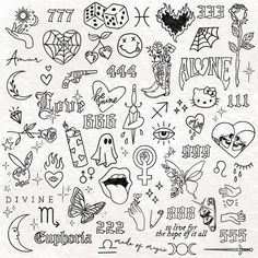 the back side of a tattoo sticker sheet with various designs and symbols on it