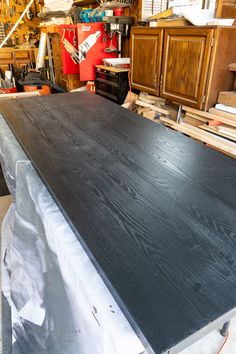 a table that is being worked on in a shop