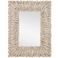 a square mirror made out of drift wood