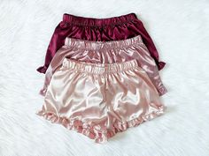 LISTING IS FOR A PACK OF 3 Gorgeous, silky soft satin adult pajama shorts that are perfect all year round! A perfect pair to wear while lounging around the house. Great for birthday gifts, Christmas gifts, Valentine's Day, or even Bridal parties! Comes with a stretchy elastic waistband for a comfort. Cute ruffle trim finishes off the shorts. 100% Satin If interested in only one satin pj short, you can purchase here: https://www.etsy.com/listing/1168950451/loungewear-satin-ruffle-trim-shorts?clic Short Satin, Pyjama Satin, Party Photoshoot, Women Sleepwear, Adult Pajamas, Pj Shorts, Satin Shorts, Bridal Parties, Etsy Wedding