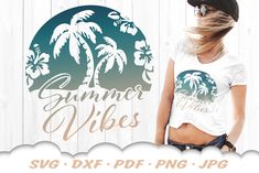 an image of a woman wearing a t - shirt with the words summer vibes on it