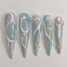 Sci Fi Nail Art, Siren Nails, Cyberpunk Nails, Texture Nails, Water Nails, Asian Nails, Gothic Nails, Nail Time, Unicorn Nails