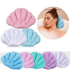 six different color scallop hair drying pads in various sizes and colors, including one with