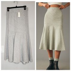 Daily Practice By Anthropologie Seamed Midi Skirt Heathered Grey Think Like A Sweatshirt Fabric 54% Cotton 46% Polyester Pull On Stretch Waist Women's Size Xs Modeled On My Xs 5'8" Mannequin New With Tags 14oz 8108 Fitted Gray Maxi Skirt With Lined Skirt, Fitted Cotton Midi-length Bottoms, Fitted Cotton Midi Bottoms, Casual Fitted Flared Maxi Skirt, Fitted Gray Flared Skirt, Fitted Gray Skirt For Spring, Casual Stretch Midi Skirt, Trendy Fitted Cotton Maxi Skirt, Fitted Gray Casual Skirt