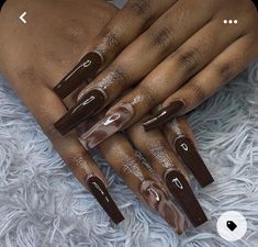 Brown Swirl Nails, Nail Vintage, Swirl Nails, Marble Nail, Ombre Acrylic Nails