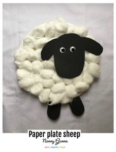 a sheep made out of wool with the words paper plate sheep on it's side