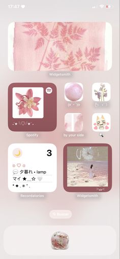 an iphone screen with pink and white images on the bottom right corner, and several other icons above it