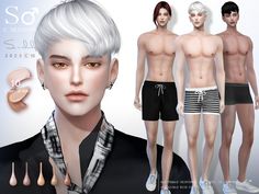 an image of three male models in swimsuits and shorts with different hair colors