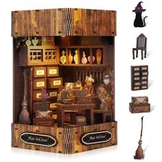 an image of a dollhouse with furniture and accessories in it's display case