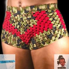 a close up of a woman's shorts with crochet