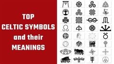 the top celtic symbols and their meaningss are shown in black and white on a red background