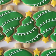 decorated cookies with green and yellow decorations