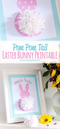 an easter bunny printable is displayed in front of a vase with daisies and sunflowers