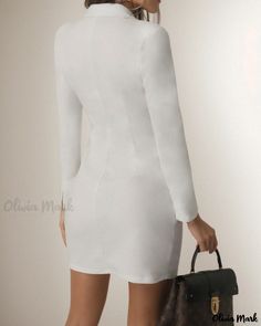 Olivia Mark - Luxe Long Sleeve Blazer Gown White Long Sleeve Bodycon Dress For Formal Events, Plain Long Sleeve Party Dresses, White Fitted Dress With Open Front, White Long Sleeve Bodycon Dress For Formal Occasions, Elegant Fitted Plain Dress, Formal Fitted Plain Dress, Plain Fitted Formal Dress, Fitted Open Front Evening Dress, Fitted Evening Dress With Open Front