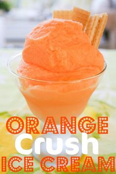 orange crush ice cream in a glass bowl