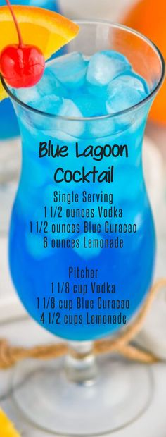 Blue Lagoon Cocktail, Fun Drinks Alcohol, Summer Drinks Alcohol, The Blue Lagoon