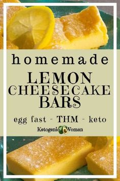 homemade lemon cheesecake bars on a green plate