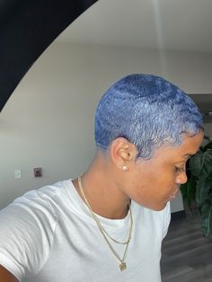 Blue Short Hair Black Girl Waves Black Girls Short Hair Waves, Female Waves Black Women, Waves On Black Women, Dyed Short Hair, Blue Silver Hair, Blue Short Hair, Short Blue Hair, Womens Essentials, Short Hair Blue