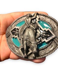 RODEO BELT BUCKLE cowboy Southwestern Turquoise Large MINT | eBay Western Antique Belt Buckle For Rodeo, Blue Concho Western Belt Buckles, Rodeo Belt, Rodeo Belt Buckles, Western Belt Buckles Coolbuckles.biz, Turquoise Bohemian Belt Buckle With Antique Detail, Turquoise Belt Buckle, Large Belt, Try Me