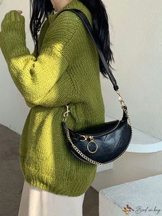 Bird in Bag - Detail-Embellished Black Chain Crossbody Bag Trendy Evening Shoulder Belt Bag, Trendy Evening Belt Bag, Chic Crossbody Belt Bag With Chain Strap, Trendy Belt Bag With Chain Strap, Trendy Chain Bags For Night Out, Waist Purse, Chain Decor, Bag Chain, Chain Crossbody Bag