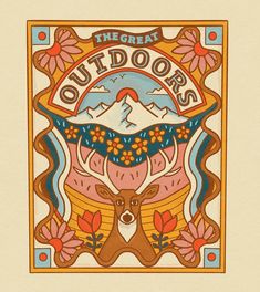 the great outdoorss poster with deer and flowers