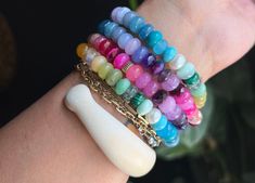 Everyday Rainbow Hand-strung Bracelets, Everyday Hand-strung Rainbow Bracelets, Rainbow Gemstones, Rainbow Bracelet, Graduation Gifts For Her, Rainbow Beads, French Wire, Knot Necklace, Christmas Gifts For Her