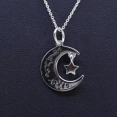 Vintage Sterling silver box chain necklace, 925 heart moon pendant engraved "I love you to the moon & back", stamped 925 Sterling Silver Moon Necklace, Heart Moon, Moon Necklace Silver, Box Chain Necklace, Necklace Ideas, Silver Box, Silver Moon, Moon Pendant, Moon Necklace