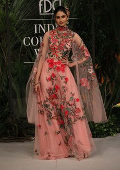 Varun Bahl-Pink Floral Embroidered Tulle Gown-INDIASPOPUP.COM Luxury Resham Embroidery Maxi Dress, Luxury Resham Embroidery Evening Dress, Luxury Organza Gown For Festivals, Luxury Intricate Embroidery Dresses For Celebration, Luxury Hand Embellished Embroidered Party Dress, Luxury Embroidered Floor-length Formal Dress, Luxury Formal Embroidered Floor-length Dress, Luxury Gown With Floral Applique For Dress-up Occasions, Luxury Evening Maxi Dress With Resham Embroidery