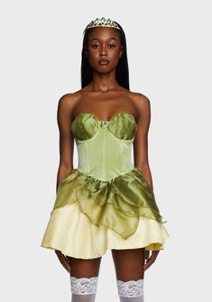 base Princess Tiana Costume, Tiana Costume, Tiana Dress, Costume Green, Organza Overlay, Frog Costume, Cheerleader Costume, Pretty Halloween Costumes, Pink Costume