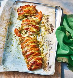 some food is laying out on a baking sheet