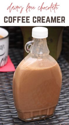 a bottle of coffee creamer sitting on top of a table