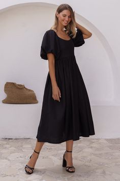 Cherie Puff Sleeve Midi Dress Midi Frock, Afternoon Picnic, Puff Sleeve Midi Dress, Rush Dresses, Womens Prom Dresses, Bridal Shower Dress, Shower Dresses, Black Evening Dresses, Midi Dress Party