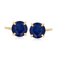 Ross-Simons - .60 ct. t. w. Round Sapphire Stud Earrings in 14kt Yellow Gold. These stud earrings are free from frills, allowing the .60 ct. t. w. round sapphires to express their rich and unadulterated hues. Classically set with four prongs. Post/clutch, 14kt yellow gold earrings. Sapphire birthstones are the perfect gift for September birthdays. Classic Sapphire Earrings In 14k Gold, Classic 14k Gold Sapphire Earrings, Fine Jewelry 14k Stamped Round Cut Earrings, Fine Jewelry 14k Stamped Earrings, Earrings Sapphire, Sapphire Stud Earrings, Sapphire Birthstone, Sapphire Earrings Studs, September Birthday