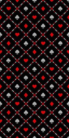 a black and red pattern with hearts on it