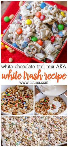 white chocolate trail mix aka with pretzels and m & m cereal in the middle