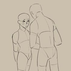 an image of two people standing next to each other in the same line drawing style