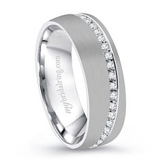 men's wedding band with channeled diamonds in 18k white gold, 6mm