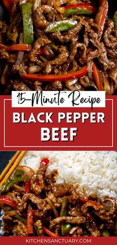 black pepper beef recipe with rice and peppers