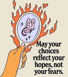 a hand holding a clock with flames coming out of it and the words may your choices reflect your hopes, not your fears