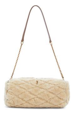 Diamond quilting only enhances the sumptuous texture of this genuine shearling tube bag lined in supple leather and finished with monogram hardware. Top zip closure Chain shoulder strap with leather shoulder rest Leather lining Genuine shearling (Spain) Made in Italy Designer Handbags Winter Handbags, Expensive Bag, Beige Bag, Woman Bags Handbags, Diamond Quilt, Belt Bag, Designer Handbags, Bags Women, Yves Saint Laurent